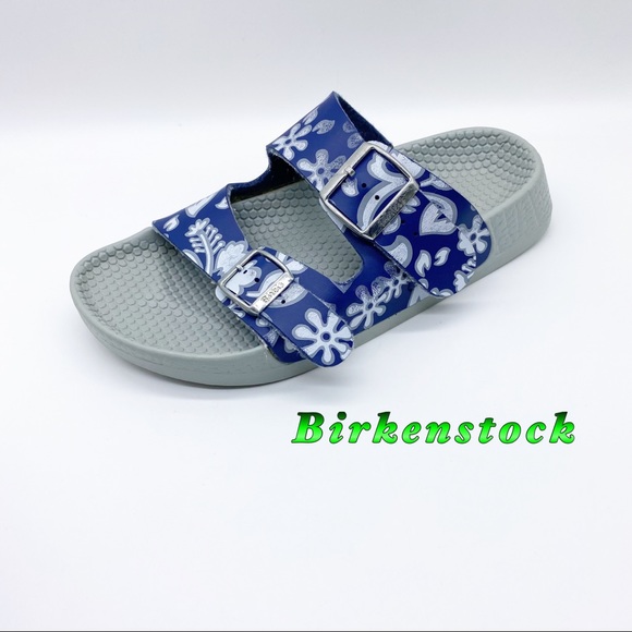 Birkenstock Shoes - Birkenstock- birkis arizona rubber blue floral sandals 6